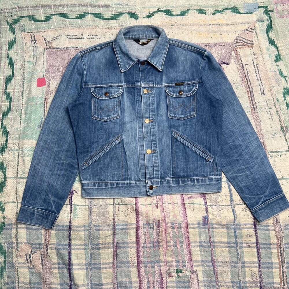 70s Wrangler 124mj Denim Trucker Work Jacket Size L Scoville Snap Buttons